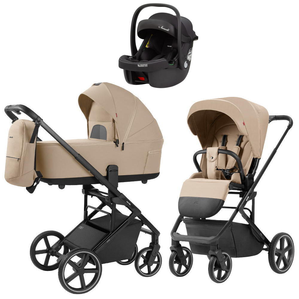 Коляска Carrello Alfa CRL-6522 2025 Ammonite AY329 Pro Absolute Black 3 в 1 Natural Beige