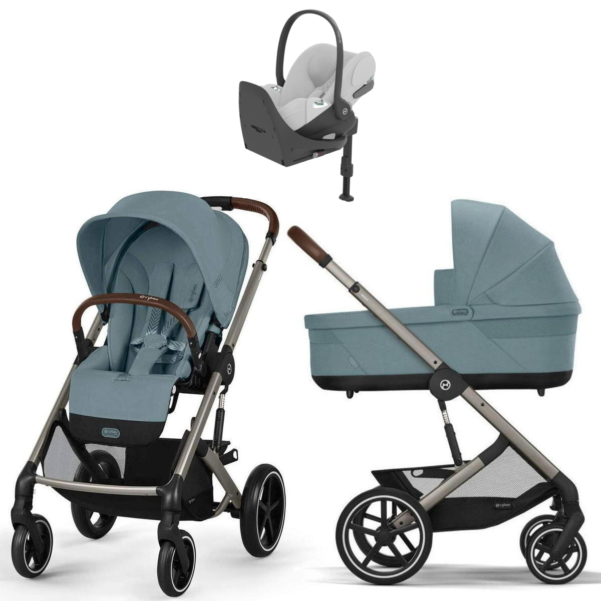 Коляска Cybex Balios S Lux TPE complete Cloud T Platinum White Plus Base T 4 в 1 Stormy Blue с дождевиками