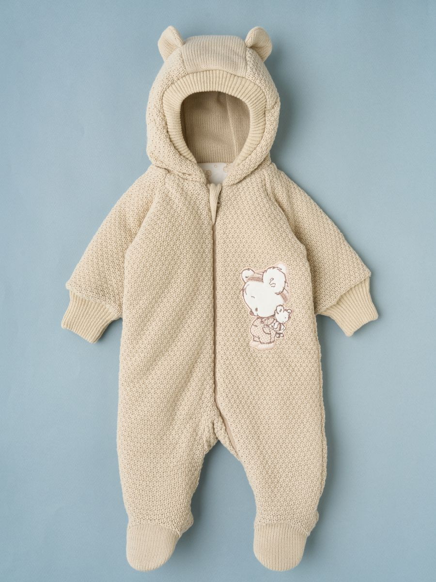 Комбинезон Little Star Мишка Малыш вязаный на молнии утепленный 1725 (ЧЗ-мз) экрю 56
