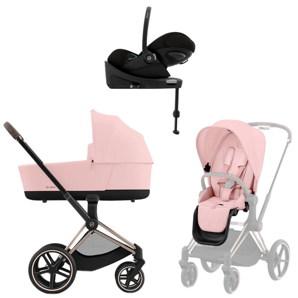 Коляска Cybex Priam IV Rosegold complete Cloud G Moon Black Plus Base G 3 в 1 Peach Pink