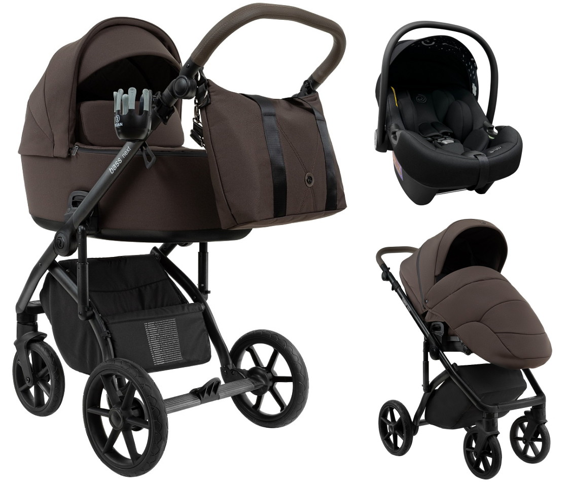 Детская коляска Roan Bass Next 2.0 3 в 1 с автокреслом Tutis Elo Lux EduSky Black BSN/44/2 Turkish Coffe/Black/руч.Cappuccino