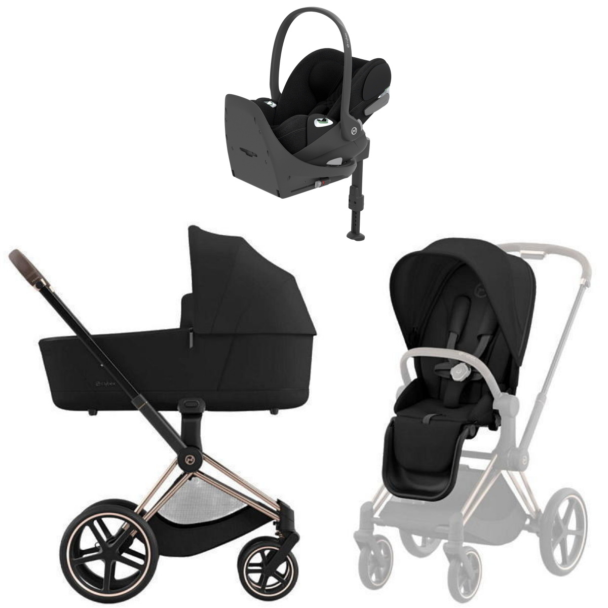 Коляска Cybex Priam IV Rosegold complete Cloud T Sepia Black Plus Base T 3 в 1 Sepia Black