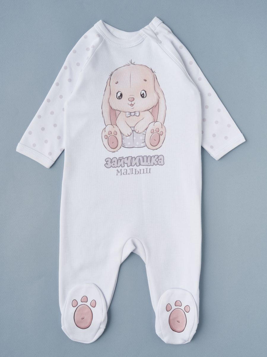 Комбинезон на молнии Little Star Зайчишка Малыш 0208 (ЧЗ-мз) белый 68