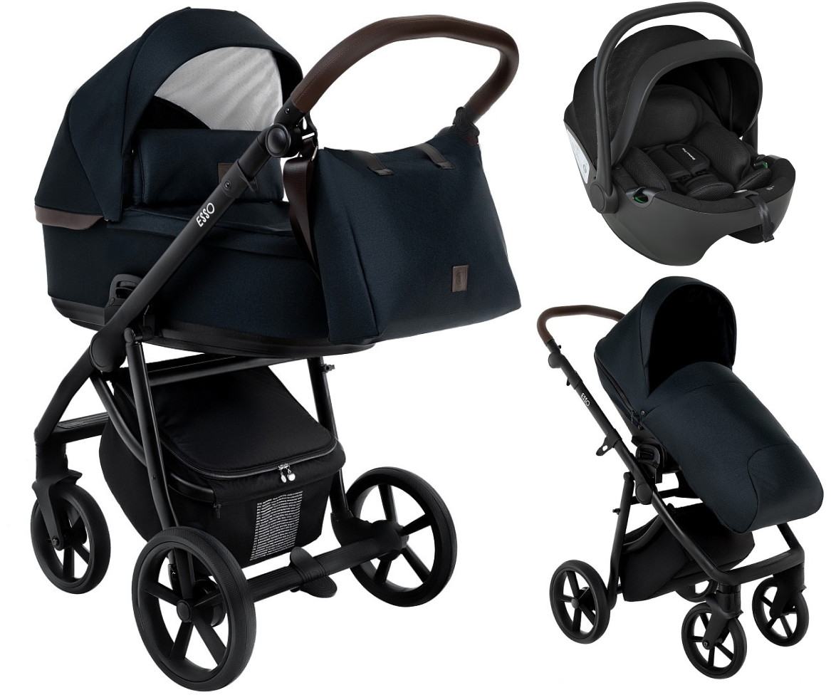 Детская коляска Roan Esso 3 в 1 с автокреслом Pituso Baesa Pro Black ESS111/1 Caviar/Black
