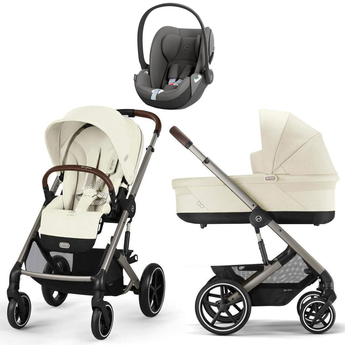 Коляска Cybex Balios S Lux TPE complete Cloud T Mirage Grey 3 в 1 Seashell Beige с дождевиками