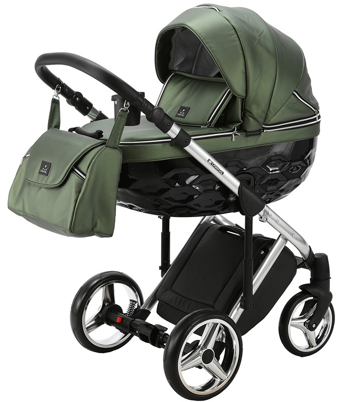 Детская коляска Adamex Chantal Special Edition Deluxe 3 в 1 С121 (ЗЕЛЕН.ПЕРЛ.КОЖА+ХРОМ РАМА)