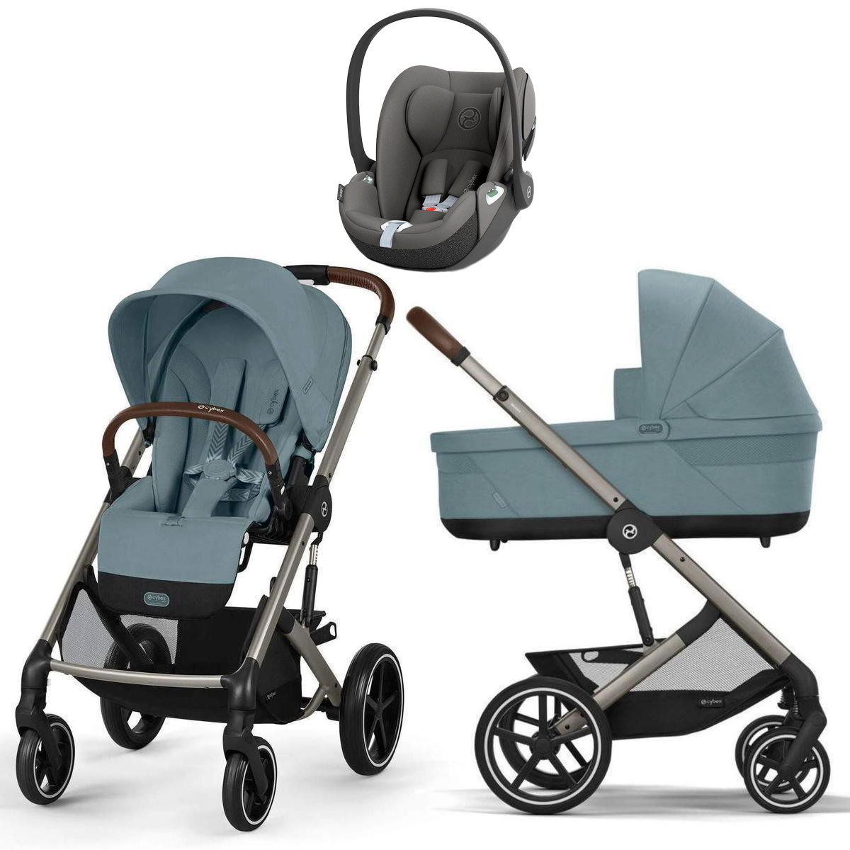 Коляска Cybex Balios S Lux TPE complete Cloud T Mirage Grey 3 в 1 Stormy Blue с дождевиками