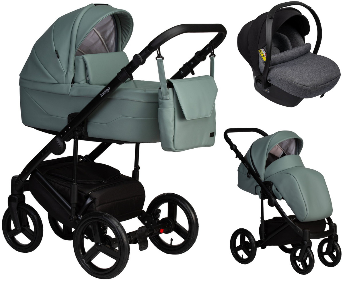 Детская коляска Indigo Lamar 3 в 1 с автокреслом Avionaut Cosmo Grey La05 шалфей кожа