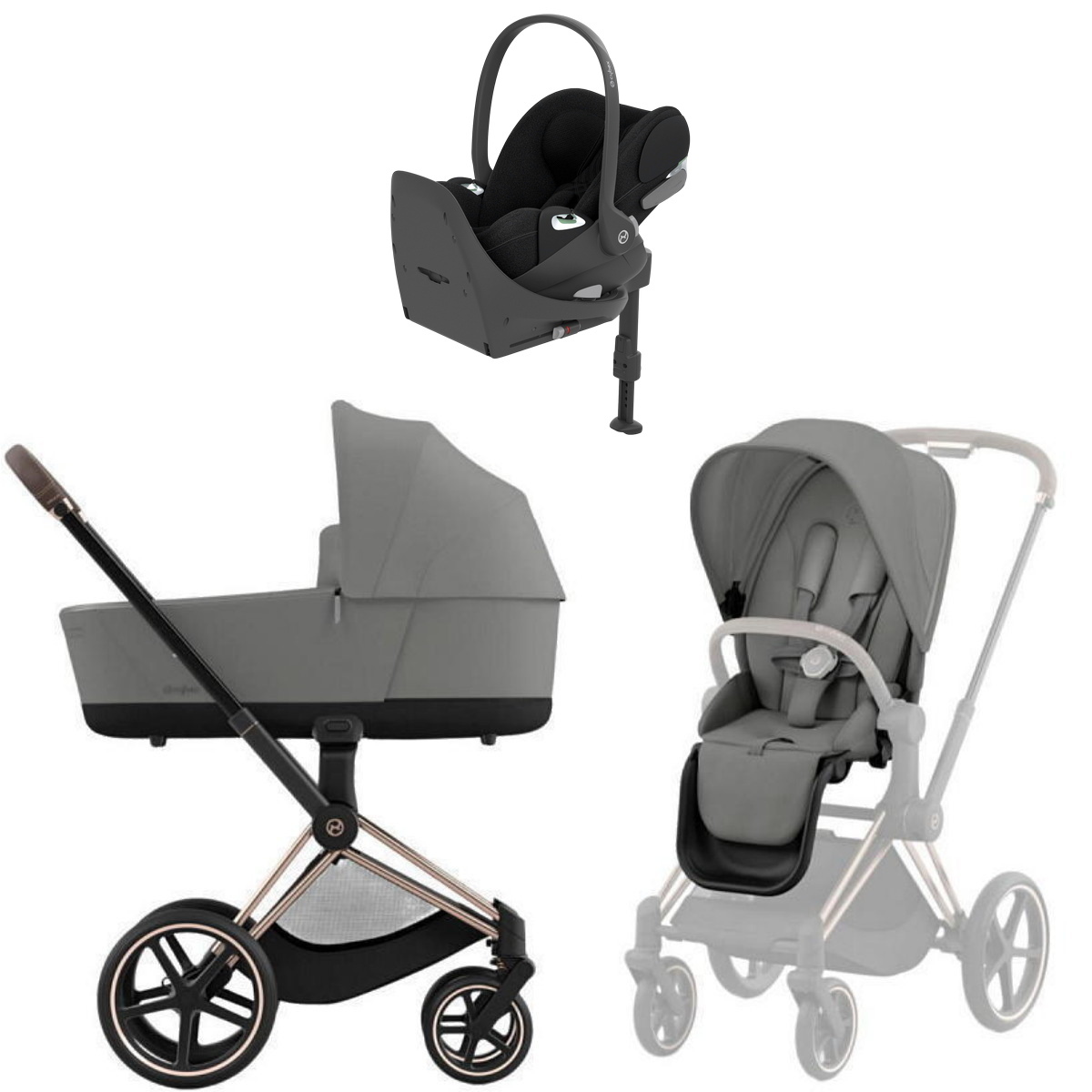 Коляска Cybex Priam IV Rosegold complete Cloud T Sepia Black Plus Base T 3 в 1 Mirage Grey