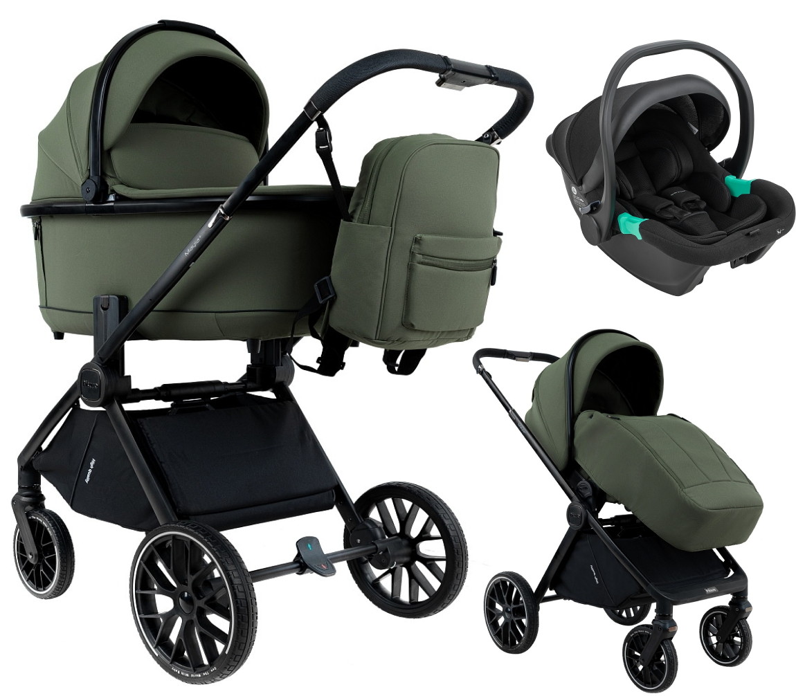 Детская коляска Pituso Mayla Plus 3 в 1 с автокреслом Santiso Pro Black Deep Green/Black