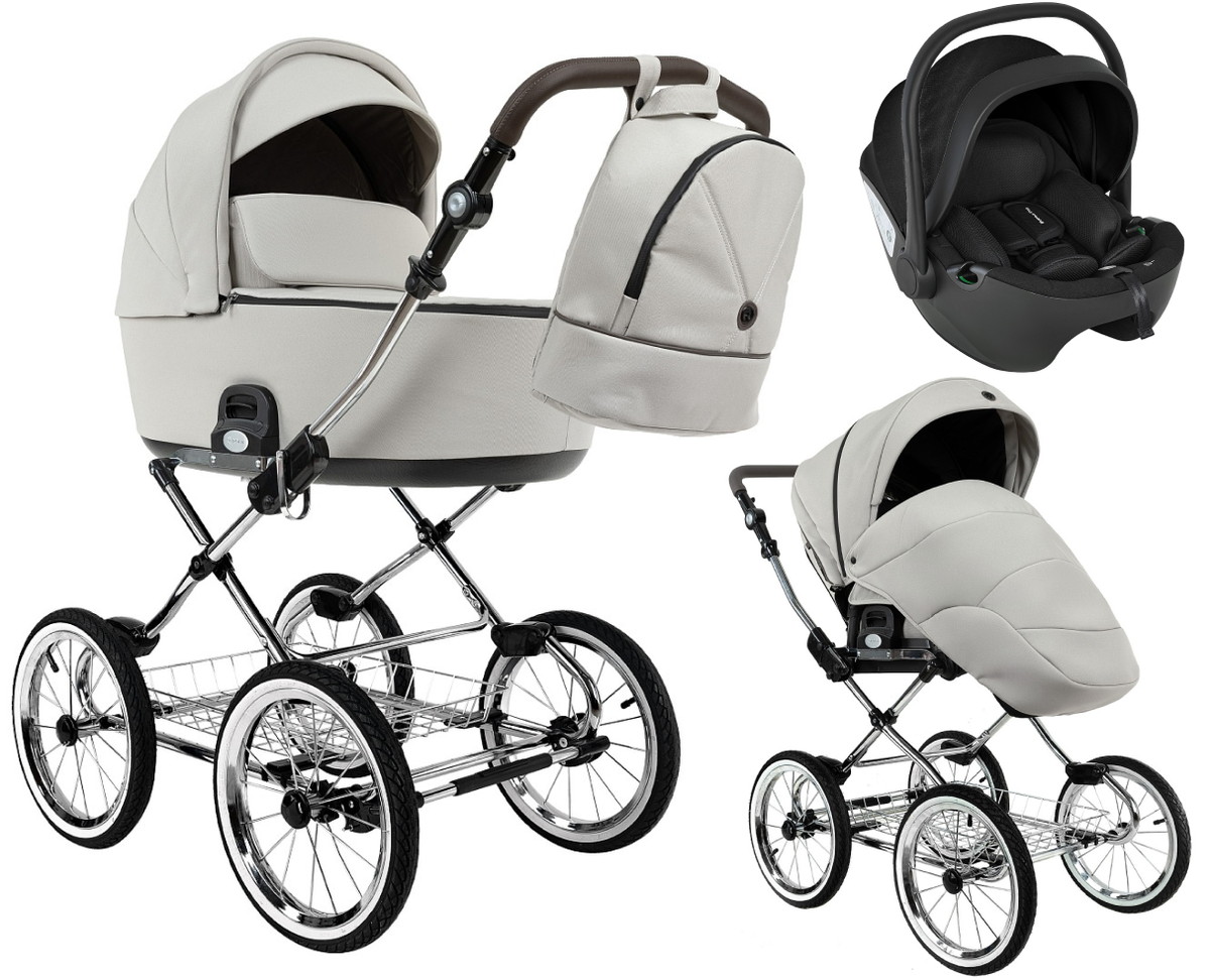 Детская коляска Roan Bass Next Classic d14 2.0 3 в 1 с автокреслом Pituso Baesa Pro Black BSNC/94/2 Marzipan/Black/руч.Cappuccino