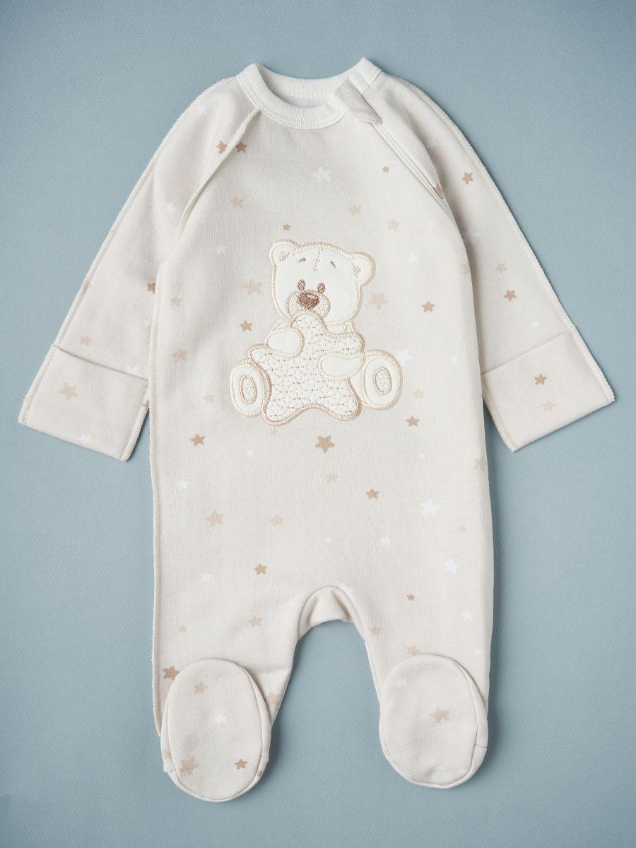 Комбинезон на молнии Little Star Мишка со звездой 0208 (ЧЗ-мз) бежевые звезды 56