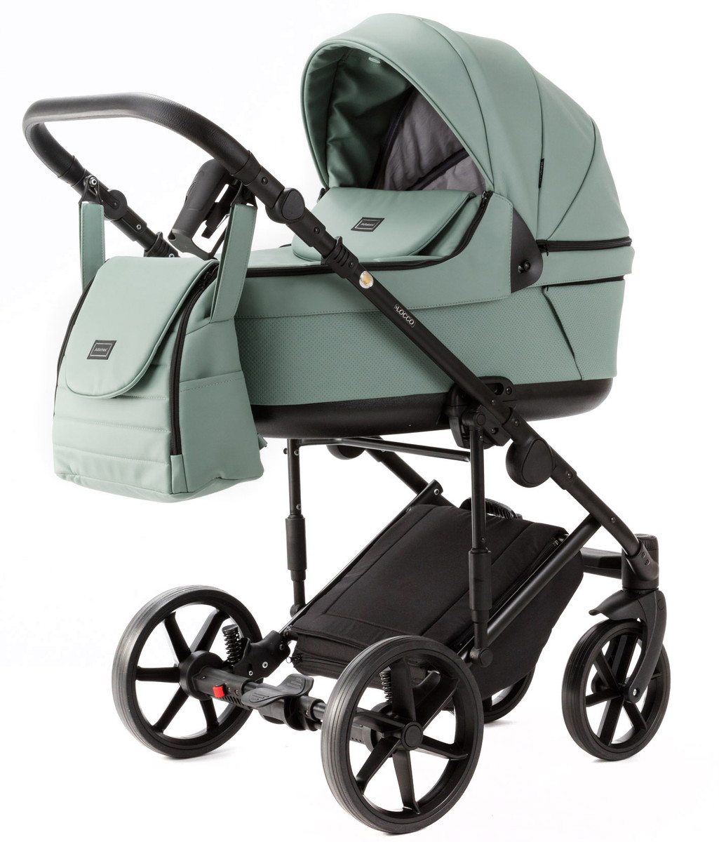 Детская коляска Adamex Locco Light Deluxe 3 в 1 LL-SA20 (СЕРО-ЗЕЛЕН. КОЖА)