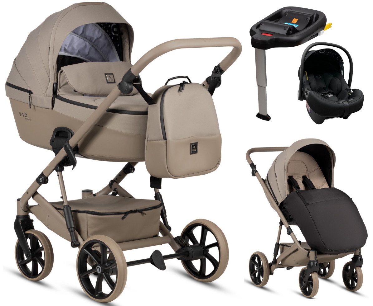 Детская коляска Tutis Viva 6 Plus Essential 4 в 1 с автокреслом Elo Lux EduSky Black и базой 1612068 Warm Grey