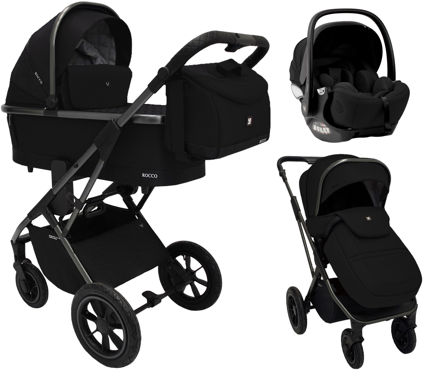 Коляска 3 в 1 Sweet Baby Rocco Air + автокресло Premier Black Black (Air)