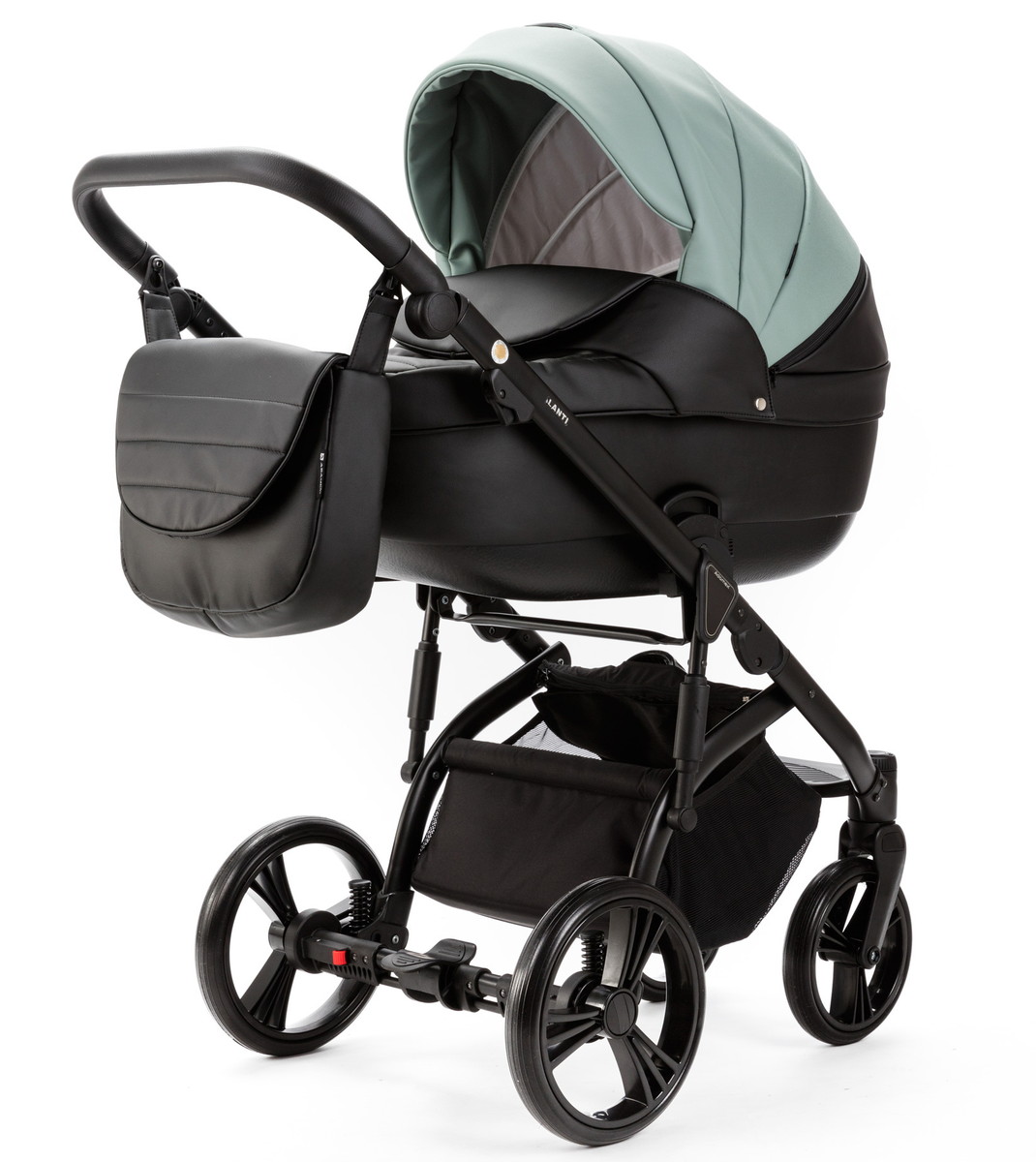Детская коляска Adamex Lanti Deluxe 2 в 1 LN-SD103 (СЕРО-ЗЕЛЕН.КОЖА + ЧЕРН. КОЖА)