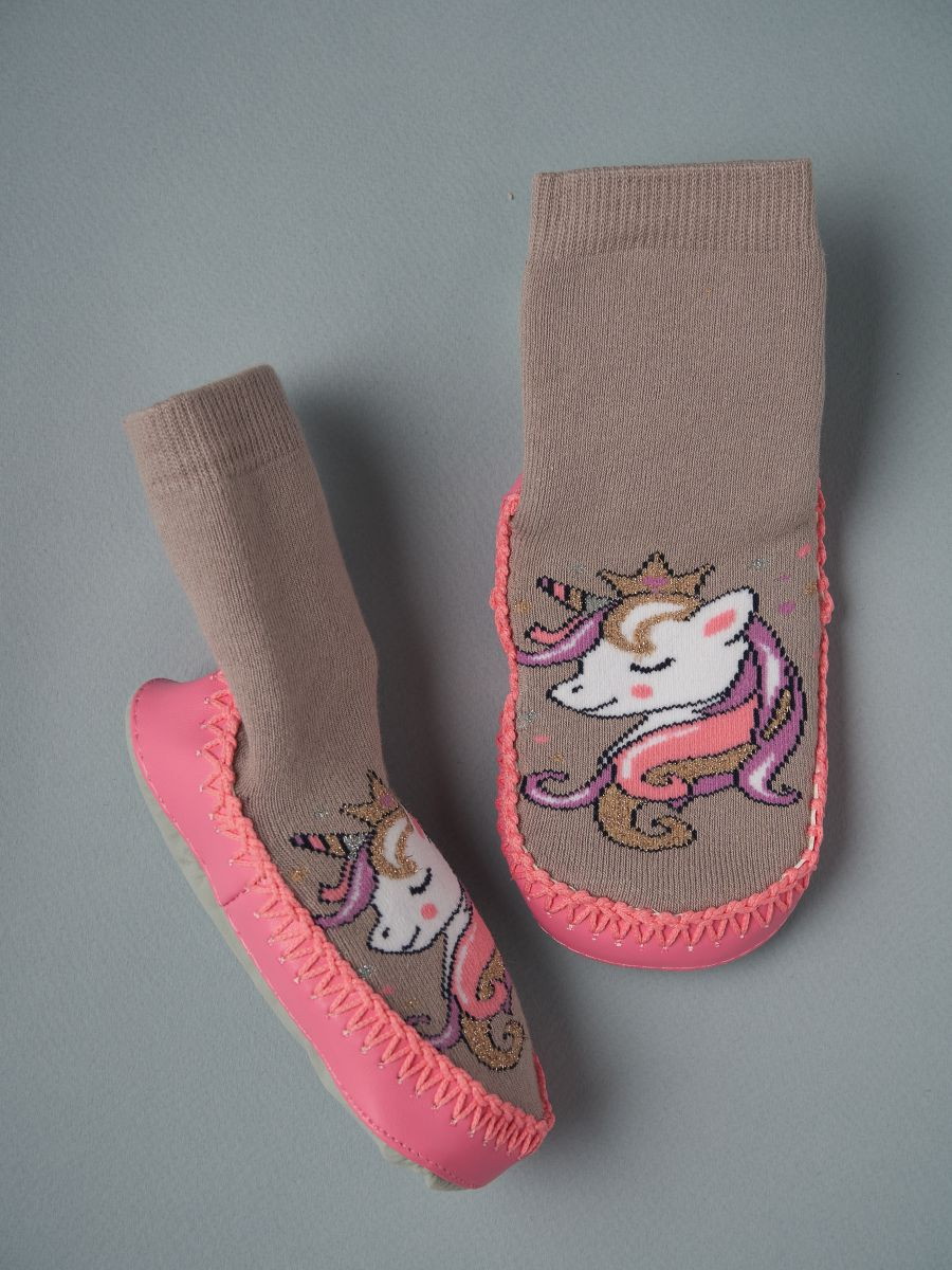 Чешки-носочки Little Star 0310 единорожки, серый, розовый, 13 см 4