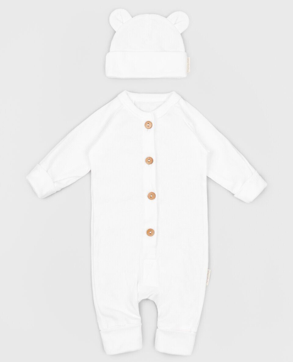 Комбинезон AmaroBaby Fashion с шапочкой молочный 86