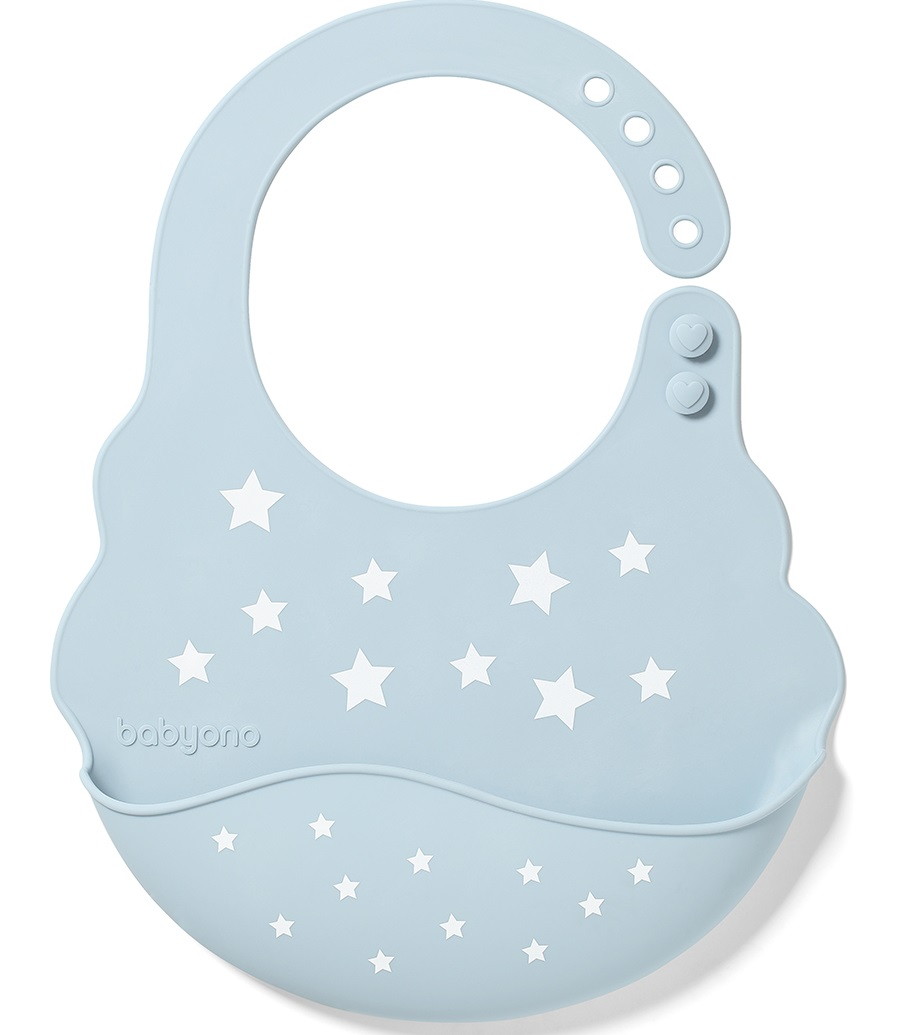 Нагрудник силиконовый BabyOno с регулируемой застежкой небесный
