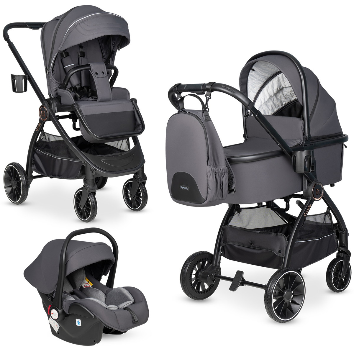 Детская коляска Farfello Camille 3 в 1 графитовый серый