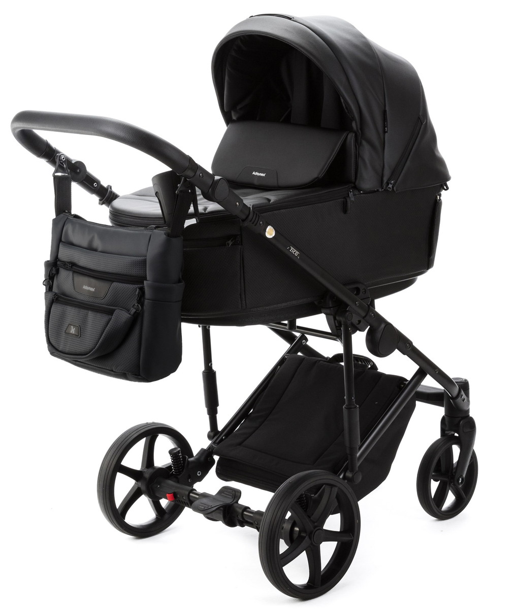 Детская коляска Adamex Zico Deluxe New 2 в 1 ZN-SA02 ЧЕРНАЯ КОЖА