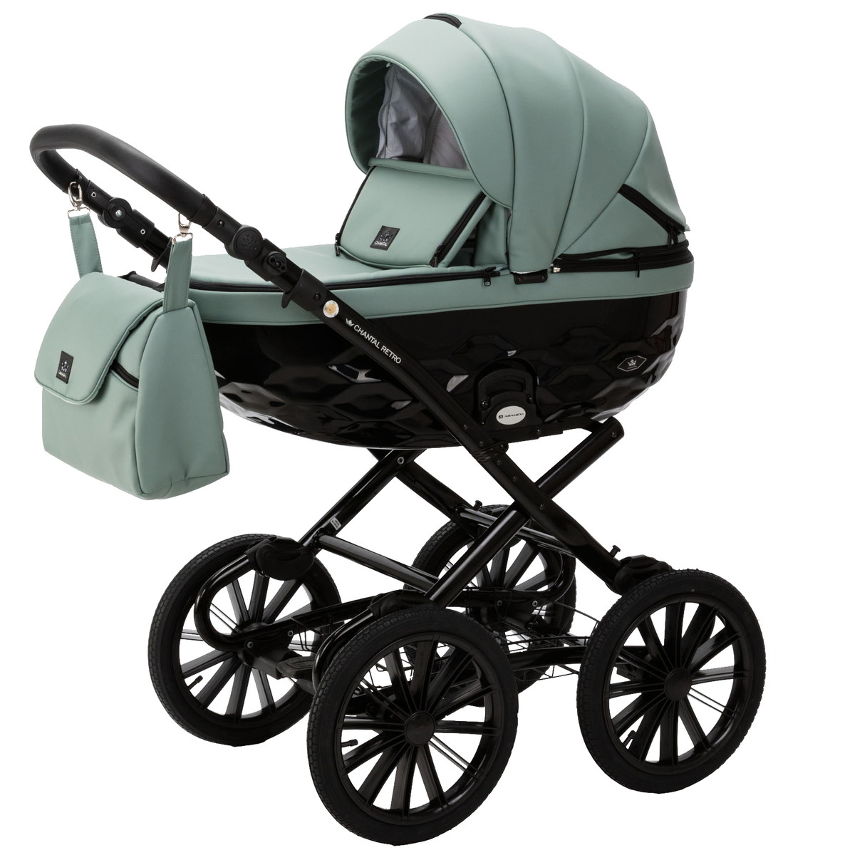 Детская коляска Adamex Chantal Retro Deluxe 3 в 1 C-SA20 (СЕРО-ЗЕЛЕНАЯ КОЖА)