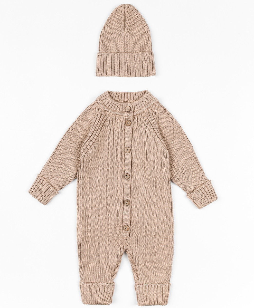 Комбинезон вязаный AmaroBaby Pure Love Tot демисезонный с шапочкой бежевый 62