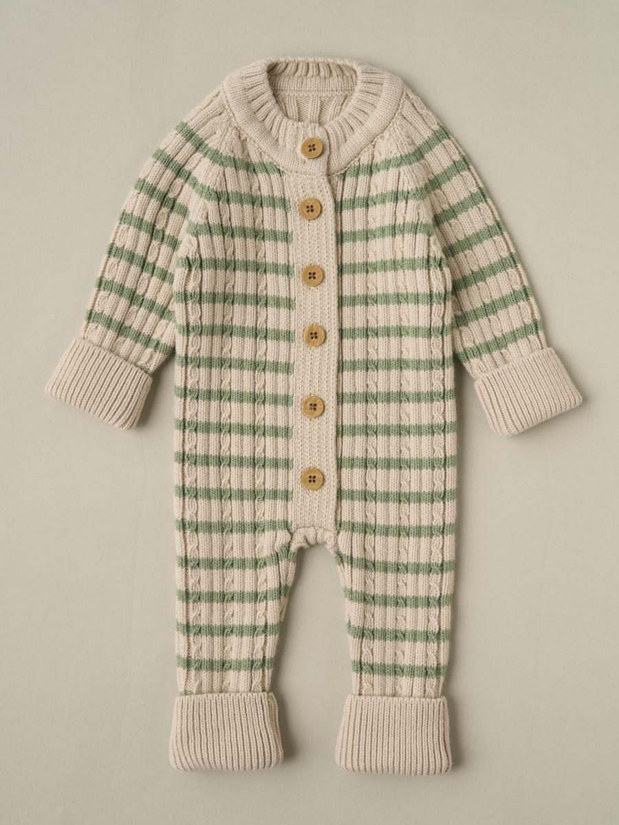 Комбинезон вязаный Little Star Косичка Полоска 83003 (ЧЗ-нк) серо-бежевый 7159/серо-зеленые полоски 62