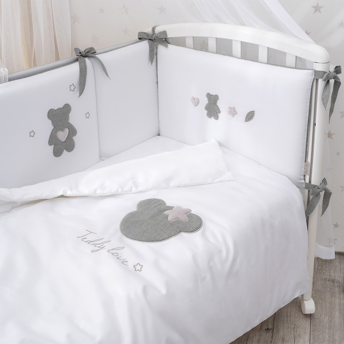Детское постельное белье Perina Teddy love 2 предмета серо-оливковый