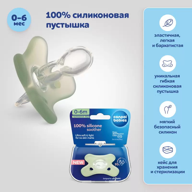 Пустышка силиконовая Canpol babies Difrax симметричная 0-6 мес 24/001 зеленый