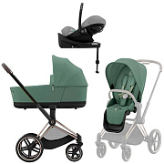 Коляска Cybex Priam IV Rosegold complete Cloud G Stone Grey Plus Base G 3 в 1 Leaf Green