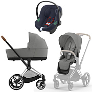 Коляска 3 в 1 Cybex Priam IV Chrome Brown complete и автокресло Aton B2 i-Size Bay Blue Mirage Grey