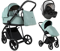 Детская коляска Roan Sol Vintage Leather 2.0 3 в 1 с автокреслом Pituso Baesa Pro Black,Beige Canopy SL/13/L Misti Mint/Grey/руч. Серый