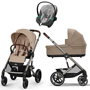 Коляска Cybex Balios S Lux TPE complete Aton S2 Lava Grey 3 в 1 Almond Beige с дождевиками
