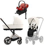 Коляска Cybex Priam IV Rosegold complete Aton S2 Hibiscus Red Base One 4 в 1 Off White