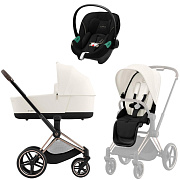 Коляска 3 в 1 Cybex Priam IV Rosegold complete и автокресло Aton S2 i-Size Moon Black Off White