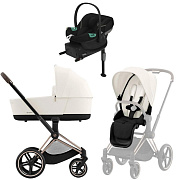 Коляска Cybex Priam IV Rosegold complete Aton S2 Moon Black Base One 4 в 1 Off White