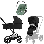 Коляска 3 в 1 Cybex Priam IV Matt Black complete и автокресло Cloud T i-Size Leaf Green Plus Sepia Black