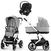 Коляска Cybex Talos S Lux SLV complete Aton B2 Volcano Black 3 в 1 Stone Grey с дождевиками
