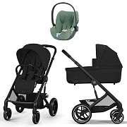 Коляска Cybex Balios S Lux BLK complete Cloud T Leaf Green Plus 3 в 1 Moon Black с дождевиками