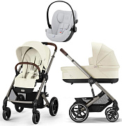 Коляска Cybex Balios S Lux TPE 2025 Cloud G i-Size Fog Grey 3 в 1 Seashell Beige с дождевиками