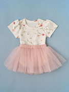 Боди короткий рукав с юбочкой Little Star Цветочки на веточках 715116 (ЧЗ-мз) крем/пудра 62