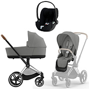 Коляска 3 в 1 Cybex Priam IV Chrome Brown complete и автокресло Cloud T i-Size Sepia Black Plus Mirage Grey