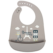 Нагрудник Canpol babies Bonjour Paris силиконовый с карманом 74/027 бежевый