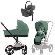 Коляска Cybex Priam IV Rosegold complete Cloud T Mirage Grey Base T 3 в 1 Leaf Green