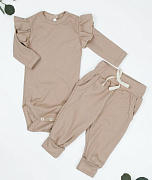 Боди AmaroBaby Fashion с длинным рукавом и ползунки бежевый 56
