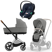 Коляска 3 в 1 Cybex Priam IV Chrome Brown complete и автокресло Aton S2 i-Size Ocean Blue Mirage Grey