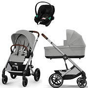Коляска Cybex Balios S Lux SLV complete Aton S2 Moon Black 3 в 1 Stone Grey с дождевиками