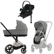Коляска Cybex Priam IV Rosegold complete Aton S2 Moon Black Base One 4 в 1 Mirage Grey