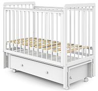 Детская кроватка Pituso Tiny продольный маятник, колеса,ящик Белая аляска